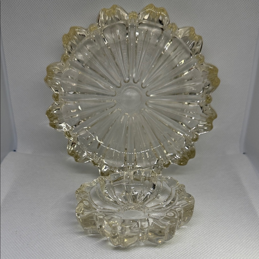 Hazel Atlas Ashtrays Fluted Glass Vintage 5.25 and 3 IN MCM Art Deco Trinkets.